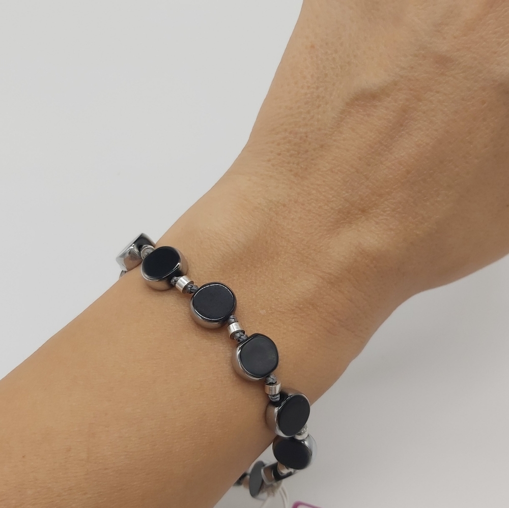 Metal black silvertone pebble bracelet | Dot bracelet